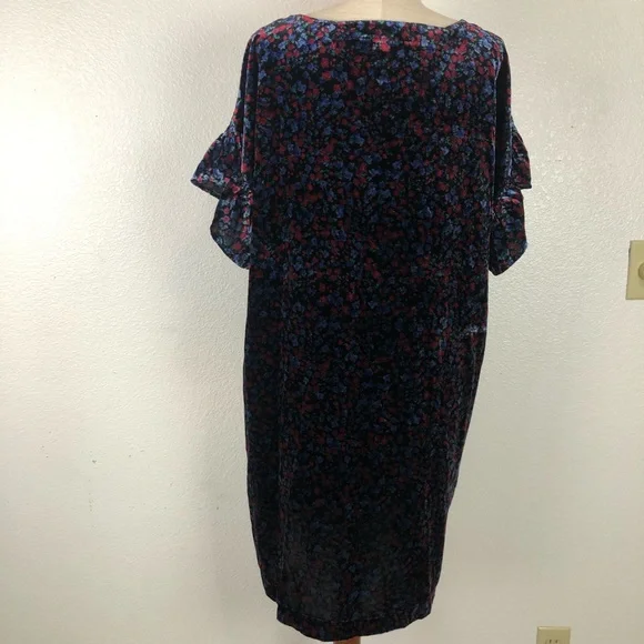 Gap Ruffle Velour Velvet Black Floral Shift Dress - Picture 6 of 10